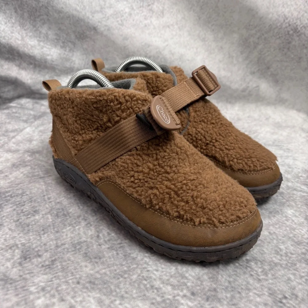 CHACO Ramble Fluff Boot Bootie Brown Sherpa Youth Boys 4‎ Fuzzy Warm